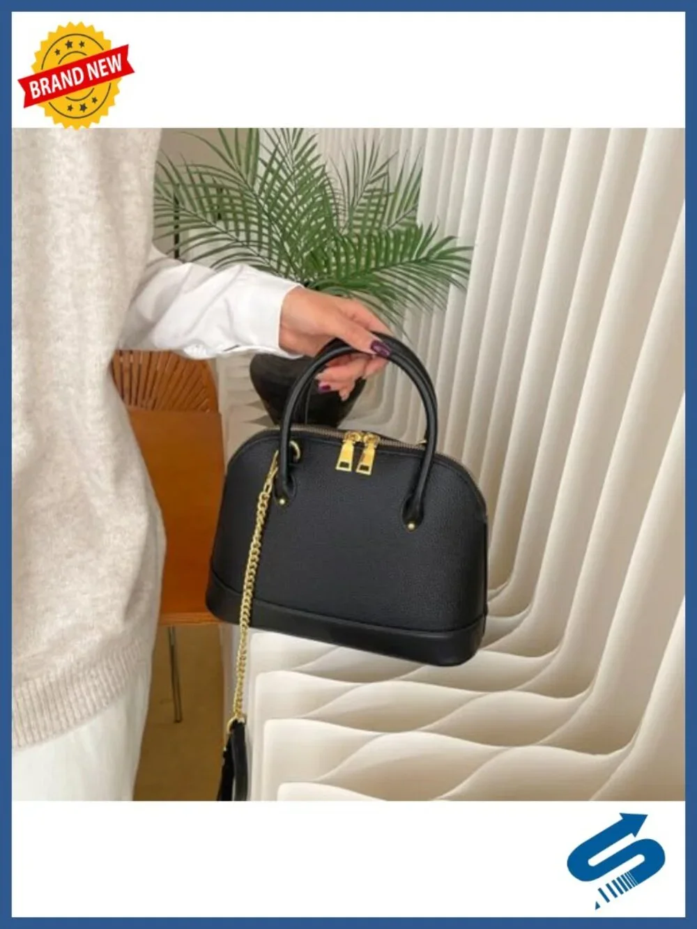 Vegan Leather Dome Satchel with Detachable Crossbody Strap